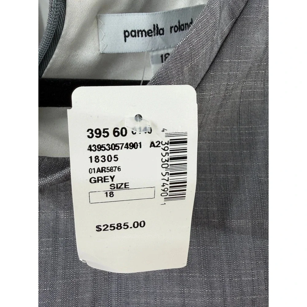 Pamella Roland 2 Pc Dress Coat Set Womens 18 Gray Luxe Floral Lace Trim Evening